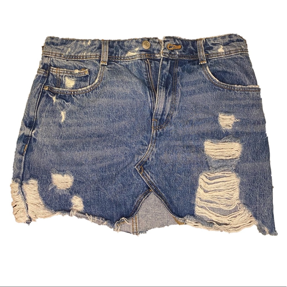ZARA RIPPED BLUE DENIM SKIRT